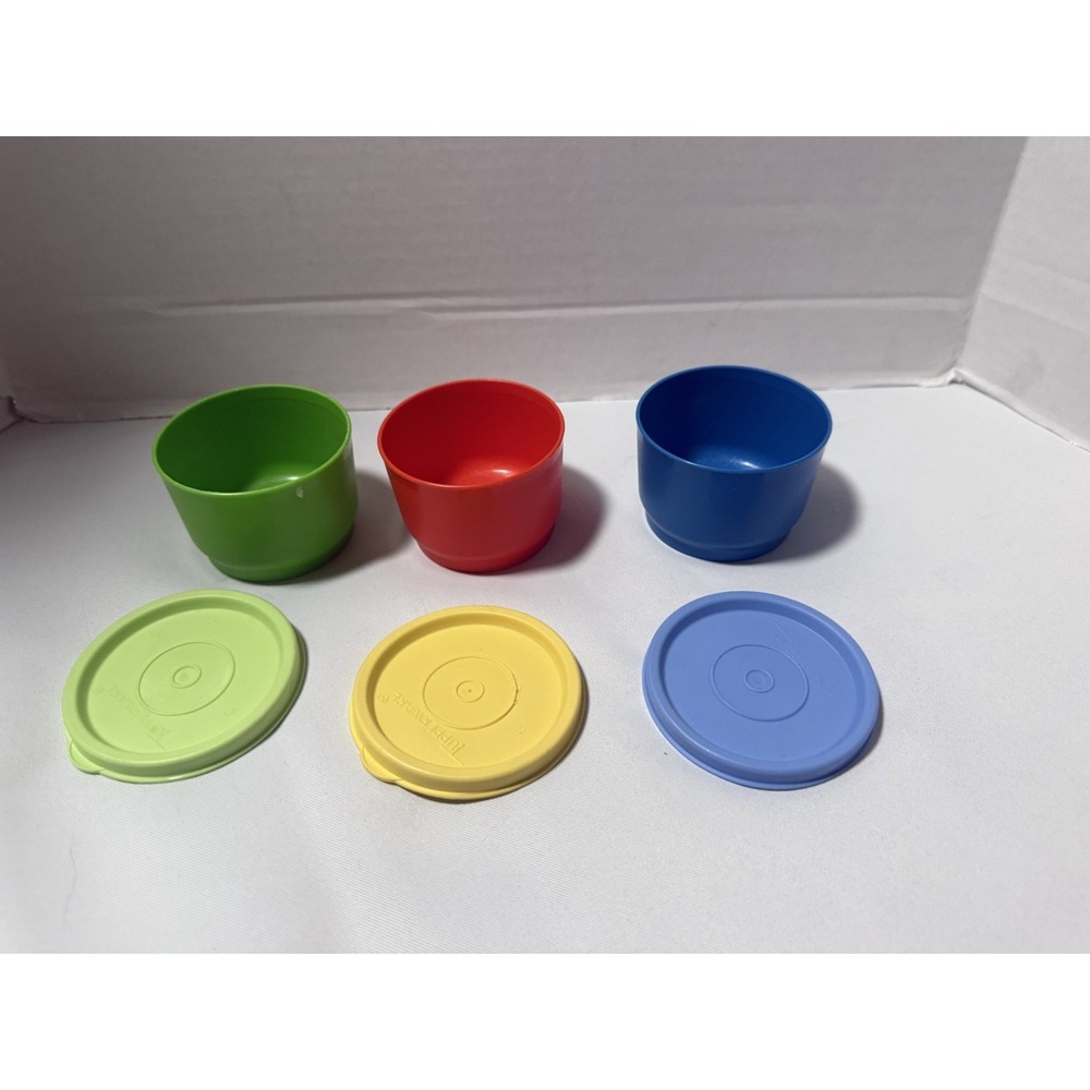 Lot of 3 Vintage TUPPERWARE Vibrant Multi Color Snack Cups/Bowls‎